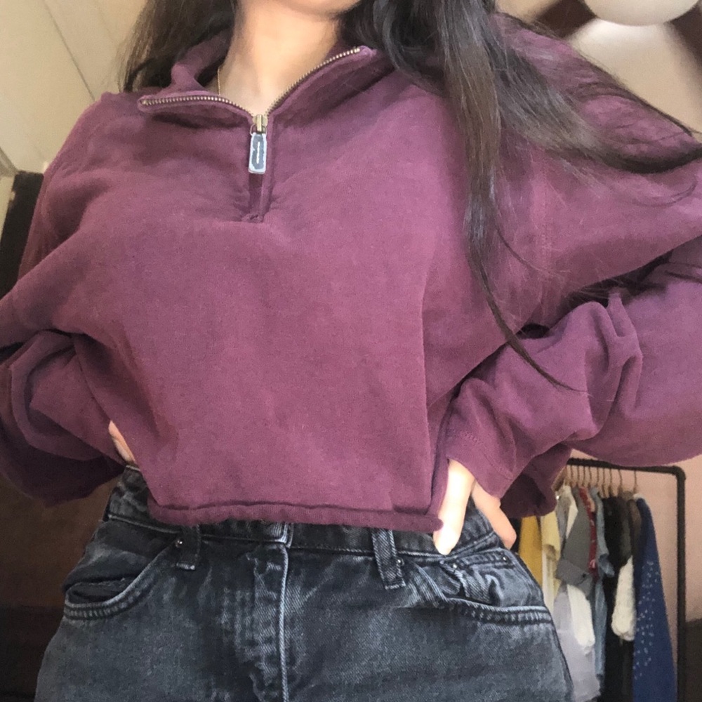 cropped burgundy quarter zip